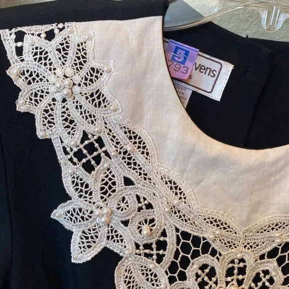 Vintage Karin Stevens Embroidered, Beaded & Laced Black Maxi Dress, 6 Petite - Picture 3 of 9